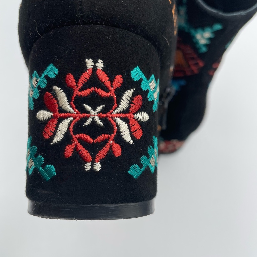 Embroidered Black Velvet Ankle Boots with Multicolor Floral Accents - Picture 10 of 16